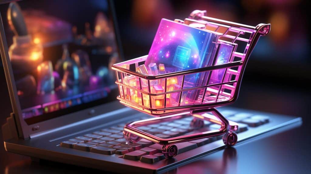 Digital cart on a laptop keyboard